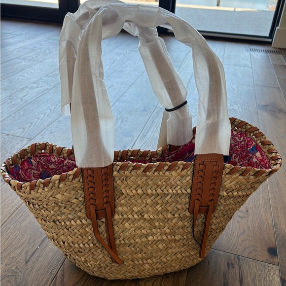 ba&sh Natural Straw Tote with Brown Leather Details - Picture 3 of 4